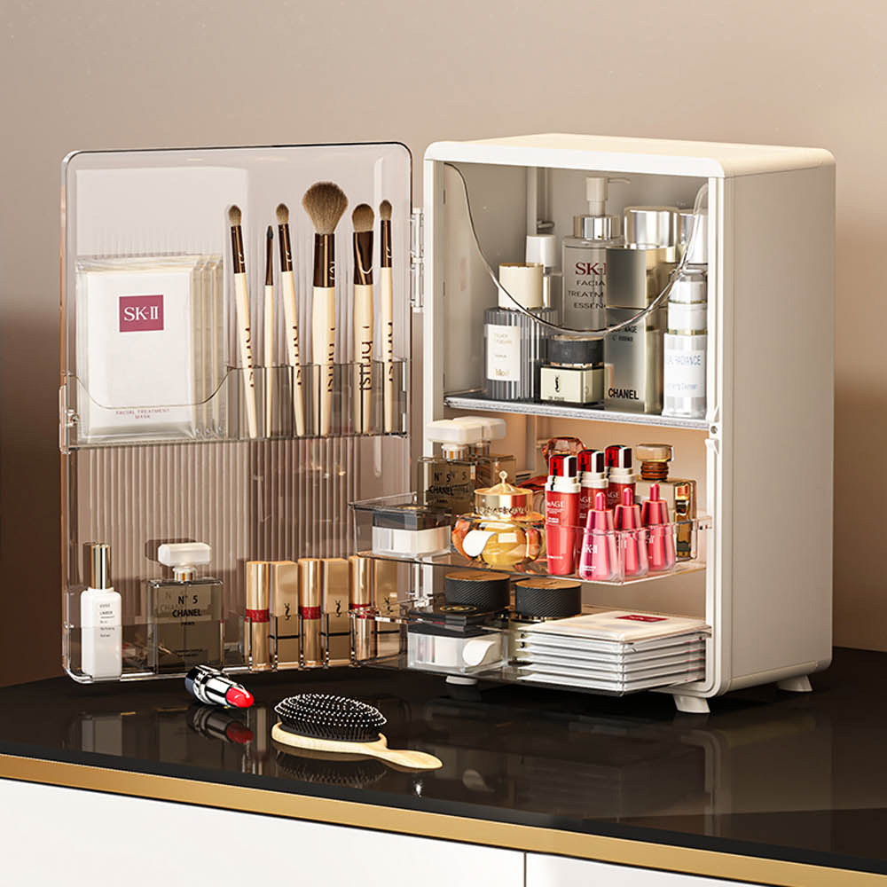 【AOTTO】奶油風雙層折疊化妝品收納盒(AL-2207)