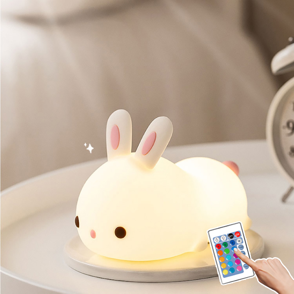 趴趴兔夜燈 【多規格可選】遙控款拍拍兔夜燈 升級款 七彩功能 拍拍操作 電量顯示 遙控器操作 兔子夜燈 禮物 生日禮物 交換, , large