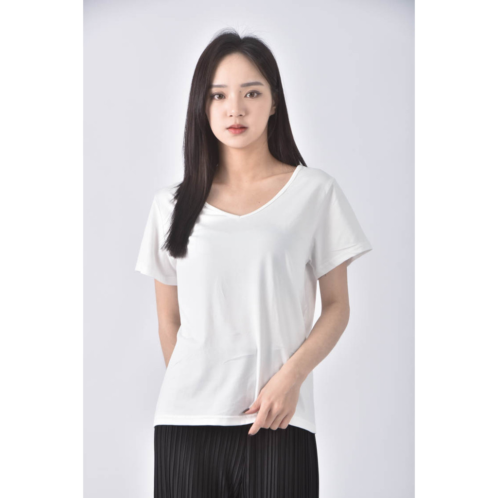 (XS（含）以下) shein簡約V領白色短袖上衣二手衣, , large