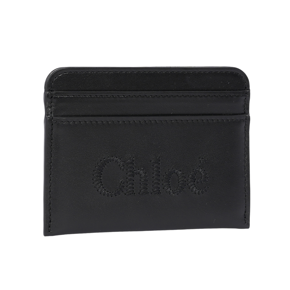 CHLOE' Sense 刺繡標誌小牛皮名片夾/卡片夾/黑色, , large