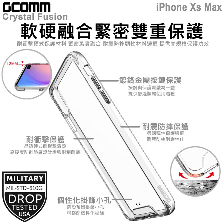 GCOMM iPhone Xs Max 晶透軍規防摔殼 Crystal Fusion, , large