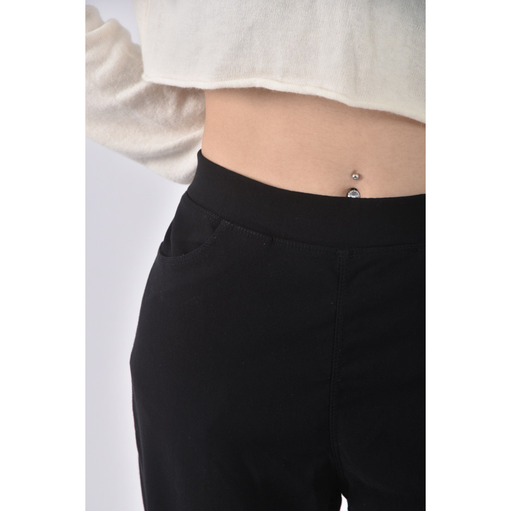 (L) 高腰質感貼鑽黑色長褲二手衣, , large