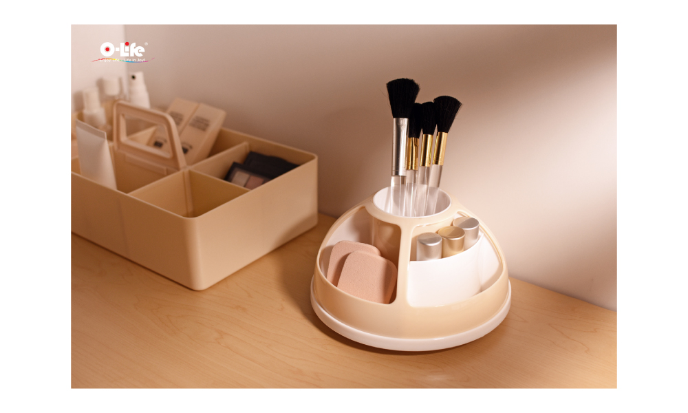 【O-Life】Semi-circular rotating storage box - black and white, , large