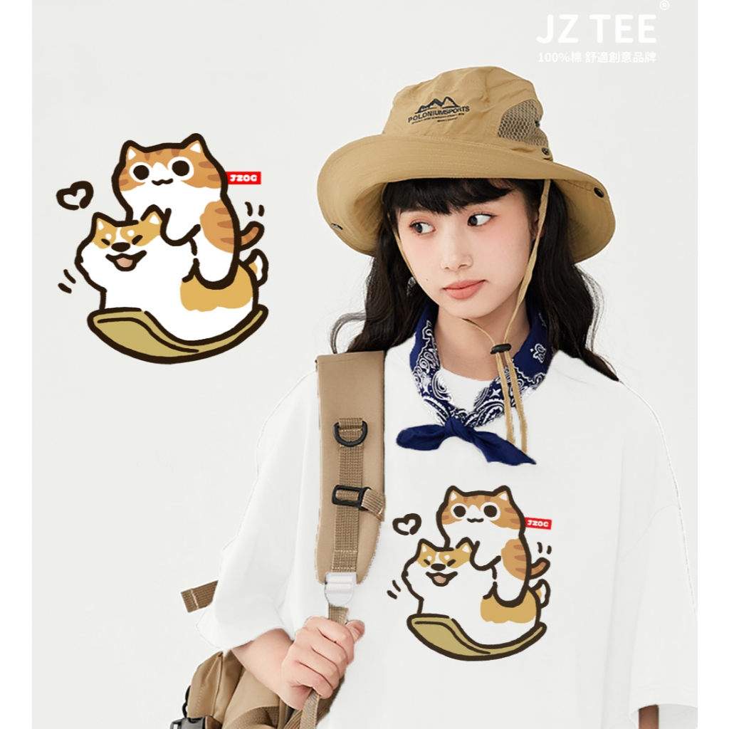 JZ TEE Cat & Shiba Inu-Grass Sliding Graphic Tee, , large