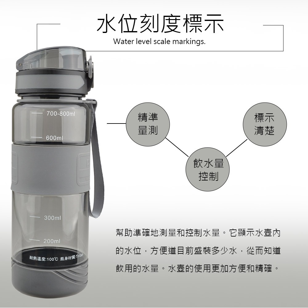 PERFECT 理想牌 極致運動水壺高溫耐熱透明質感 灰色800cc-Leidea樂德兒, , large