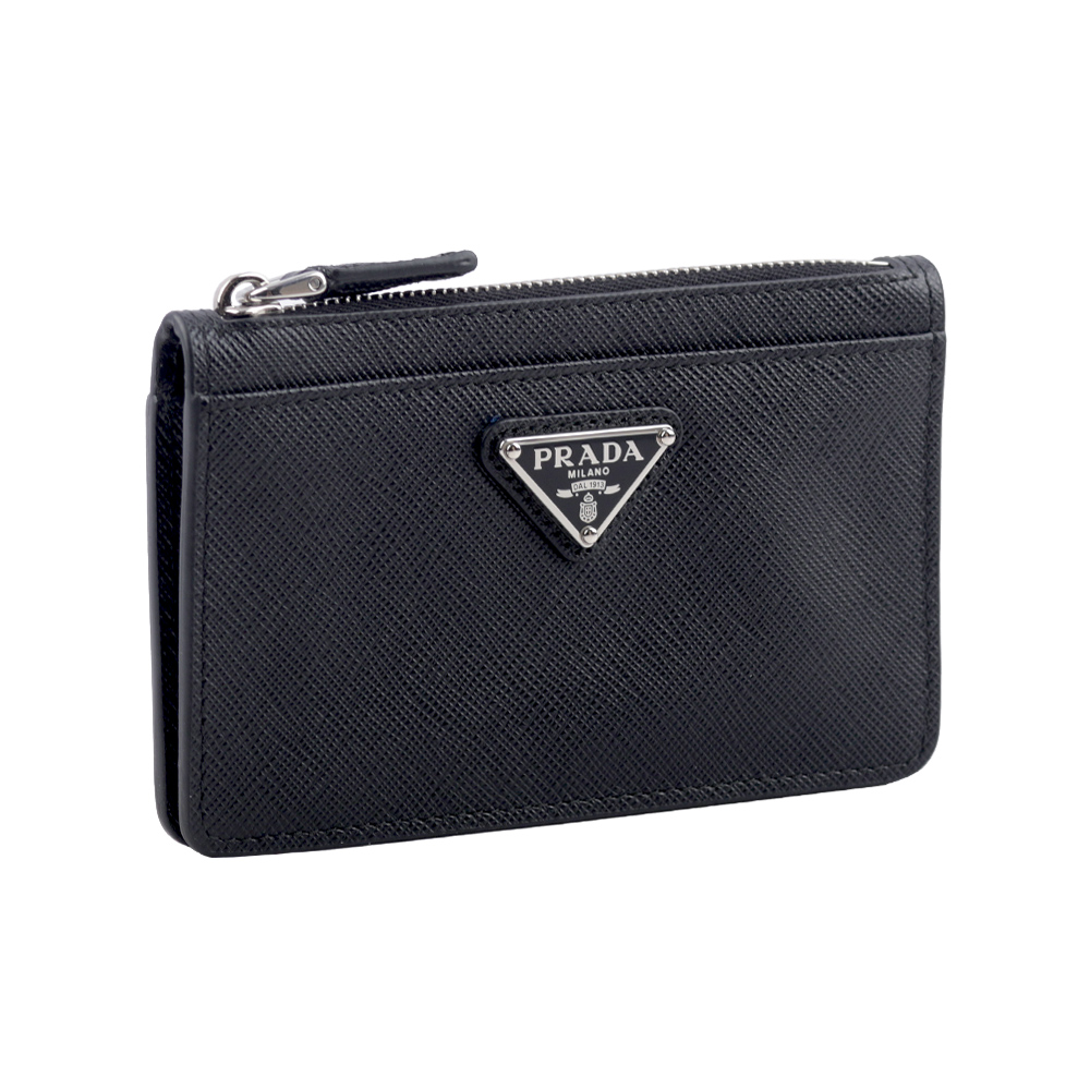 PRADA 三角牌Logo 拉鍊零錢/卡夾包/黑色, , large