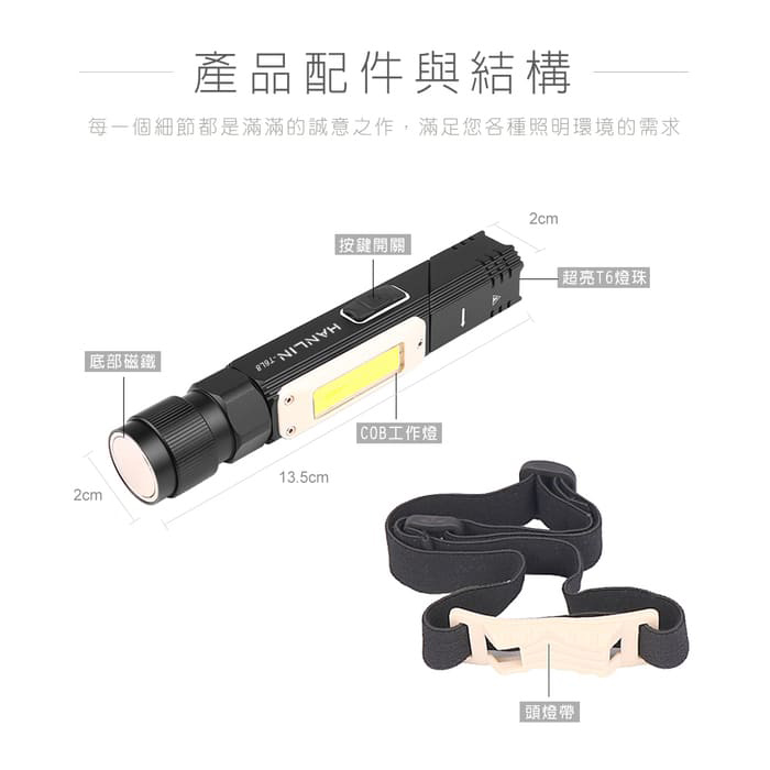 [HANLIN]-T6L8 新磁吸強光手電筒工作燈 COB USB直充#頭燈帶 T6 LED 警示燈 露營燈 閃光燈 頭燈 USB, , large