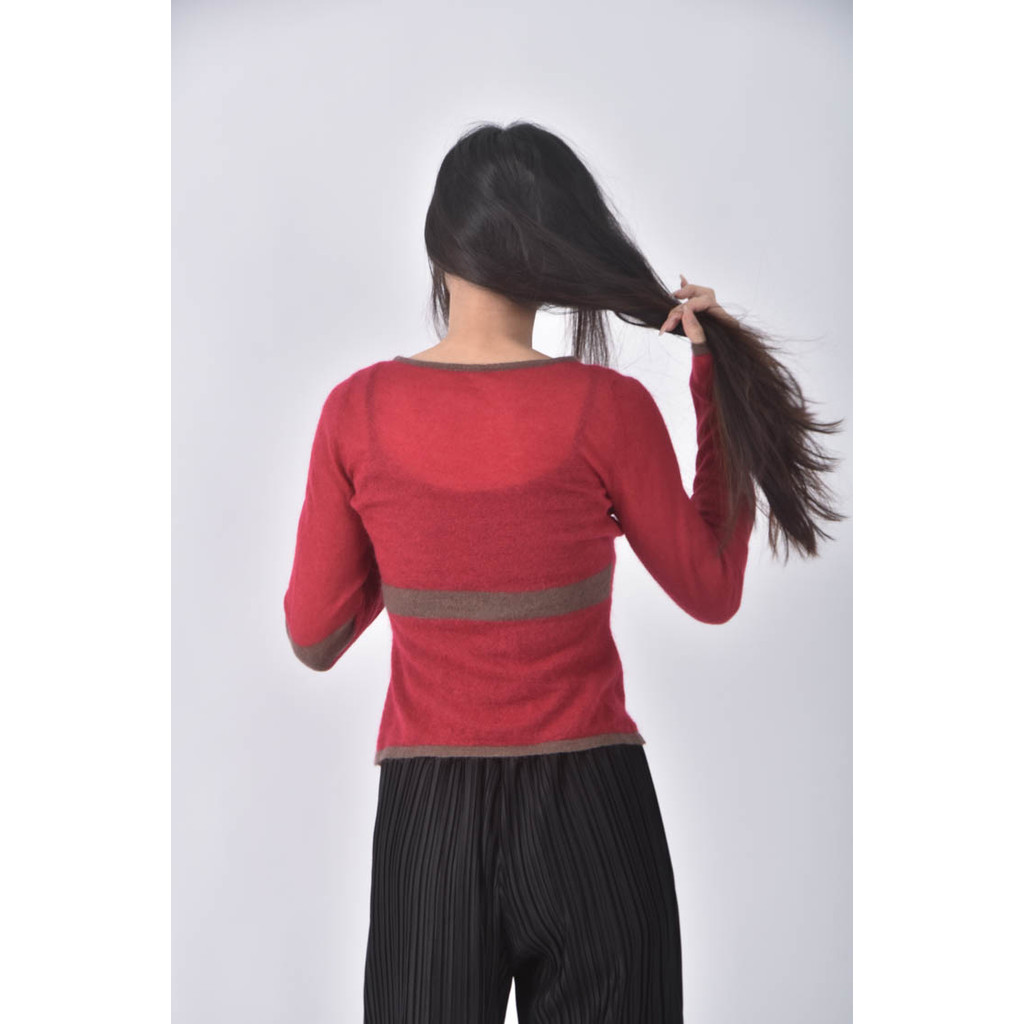 (XS（含）以下) 幾何圖形紅色長袖上衣二手衣, , large