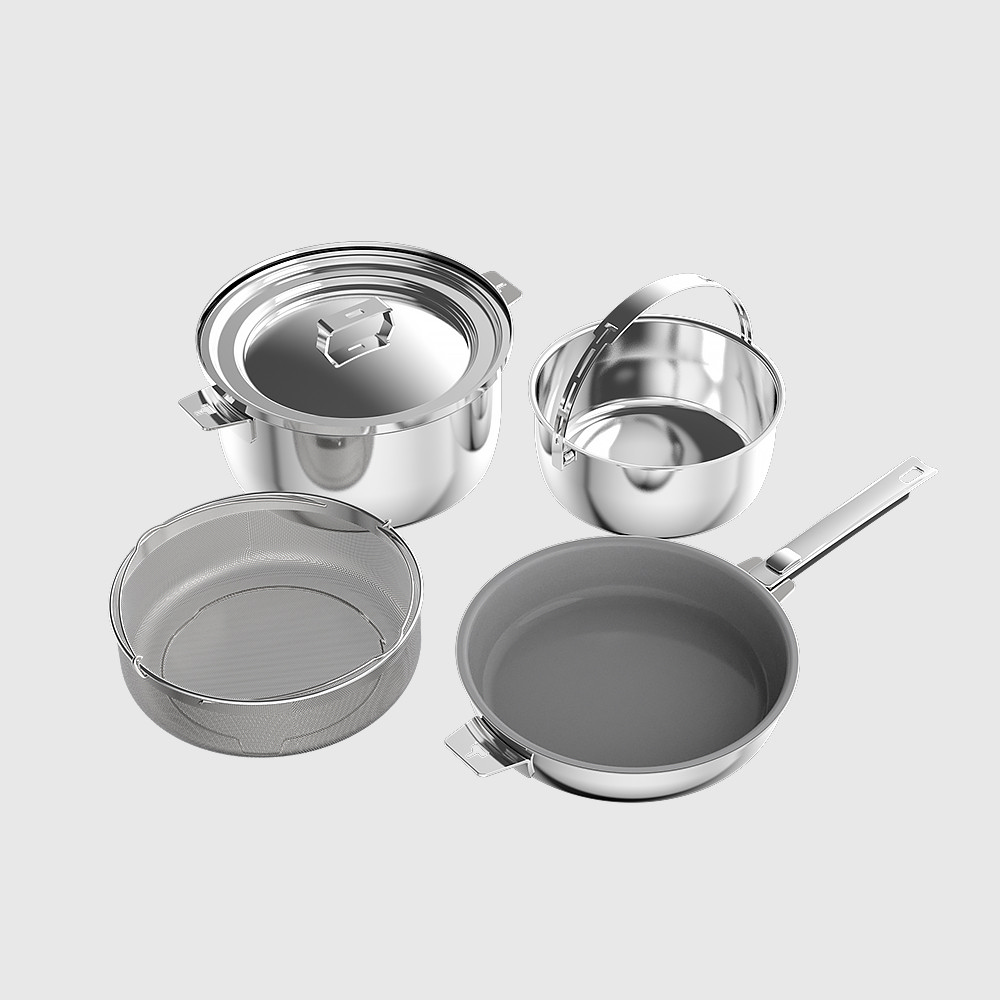 THANKFUL Chef's Steel Good Pot Series - 24cm Ceramic Frying Pan + 24cm Soup Pot Set (Includes Shared Lid), , large