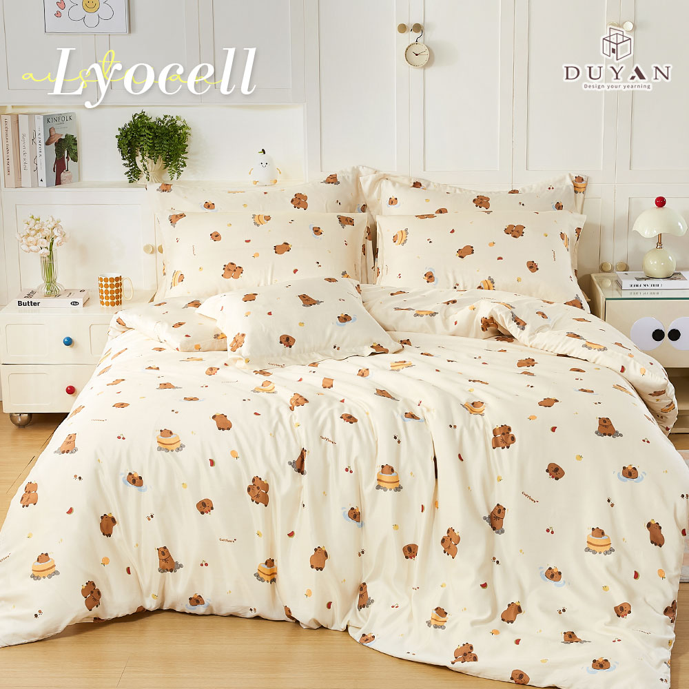 【DUYAN 竹漾】奧地利天絲 單人/雙人/加大 床包組/床包被套組 / 水豚假期 台灣製, , large