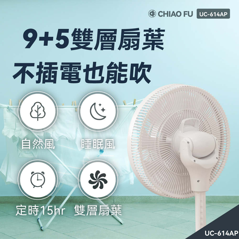 【巧福】磁吸式無線電風扇14吋 UC-614AP 馬達保固兩年/DC扇/電扇/循環扇/節能/森呼吸, , large