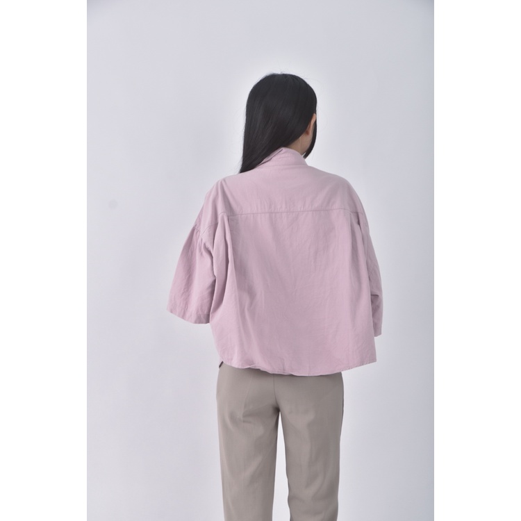 (XL) black vin修身短版排扣紫色短袖上衣二手衣, , large