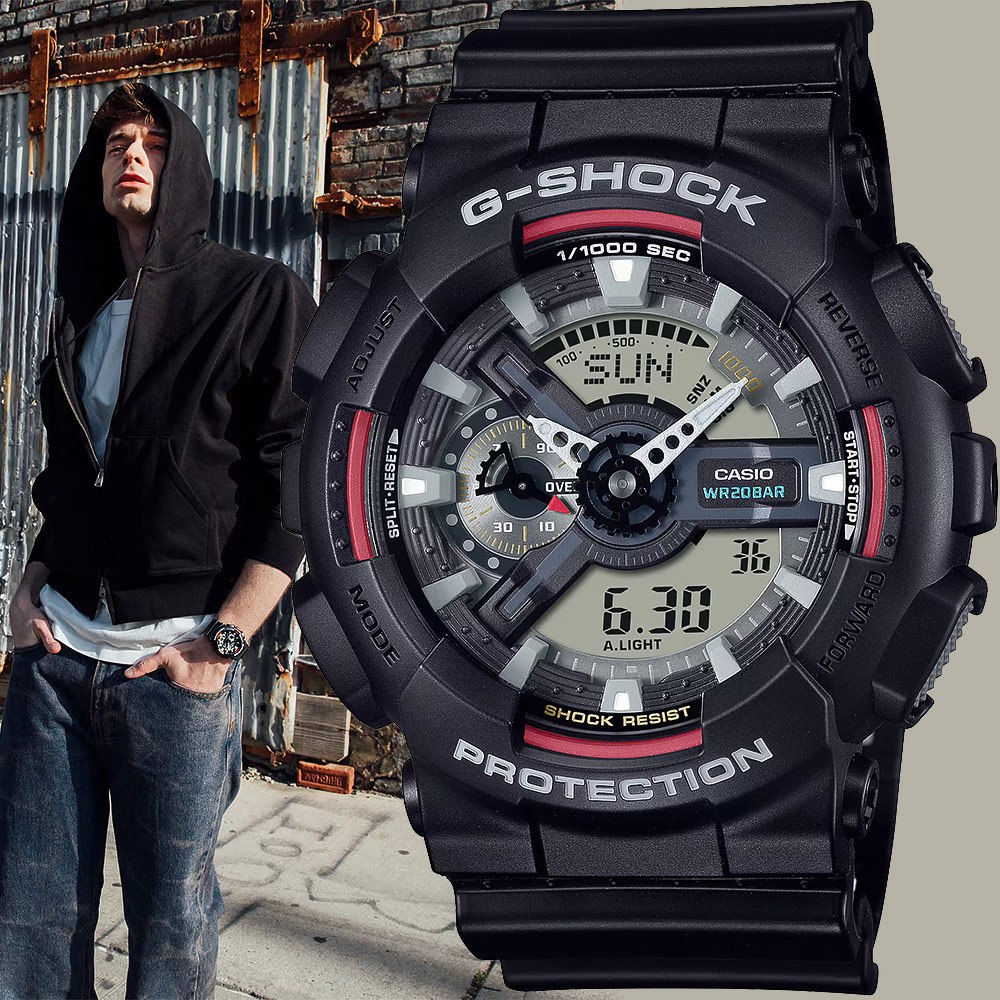 CASIO 卡西歐 G-SHOCK 經典配色雙顯手錶 GA-110RL-1A, , large