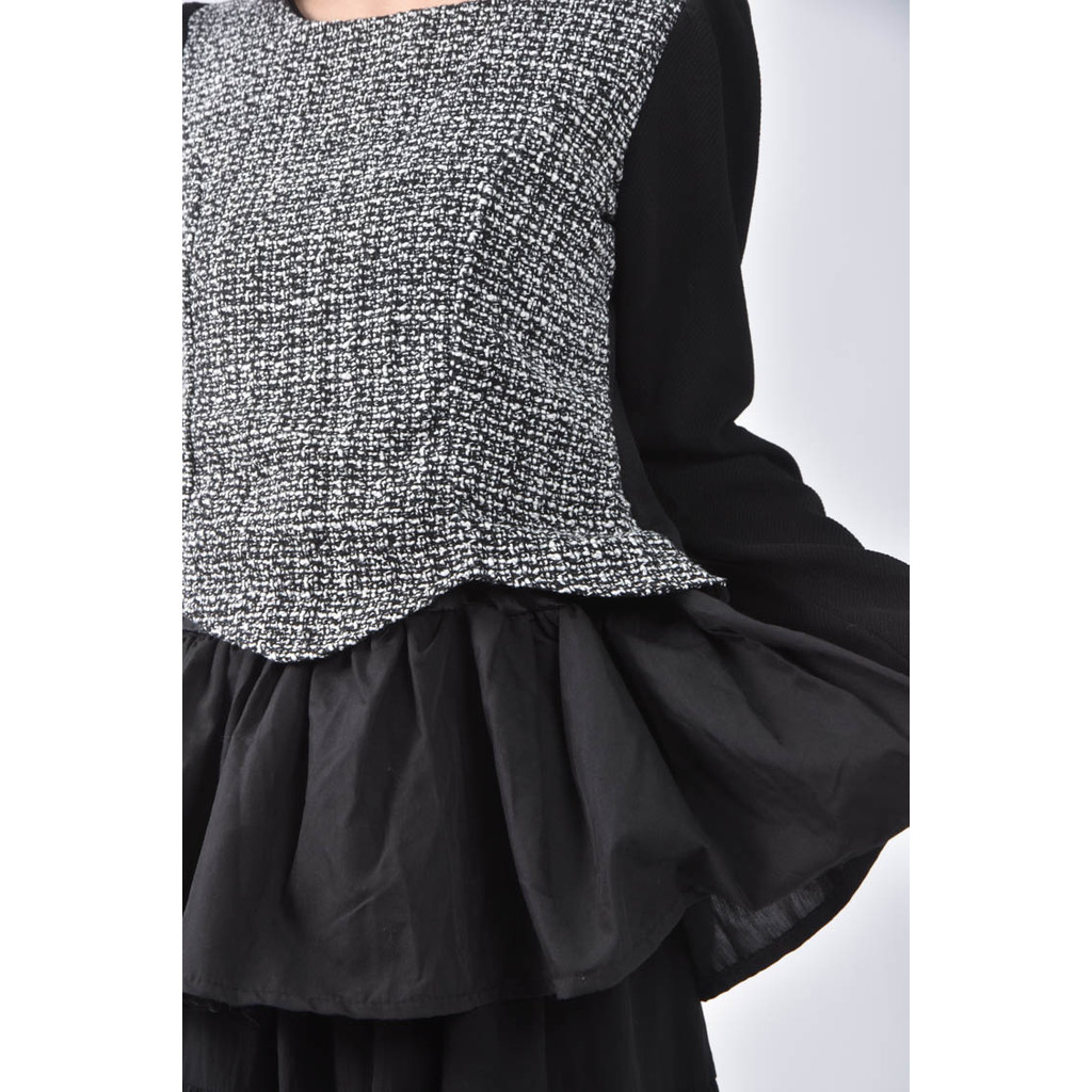 (S) 棉質設計感黑色長袖上衣二手衣, , large