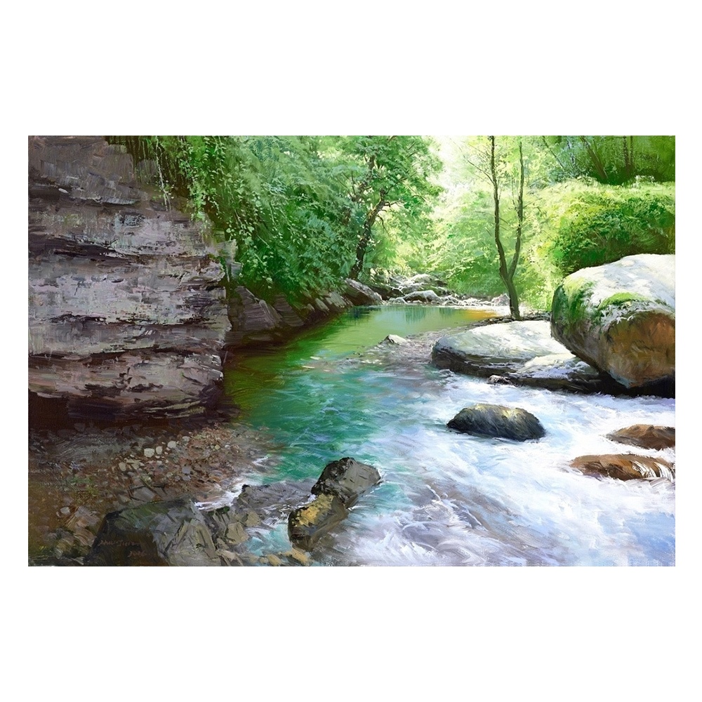 【御畫房】泉谷溪流 國家一級畫師手繪油畫60&times;90cm(VF-76), , large