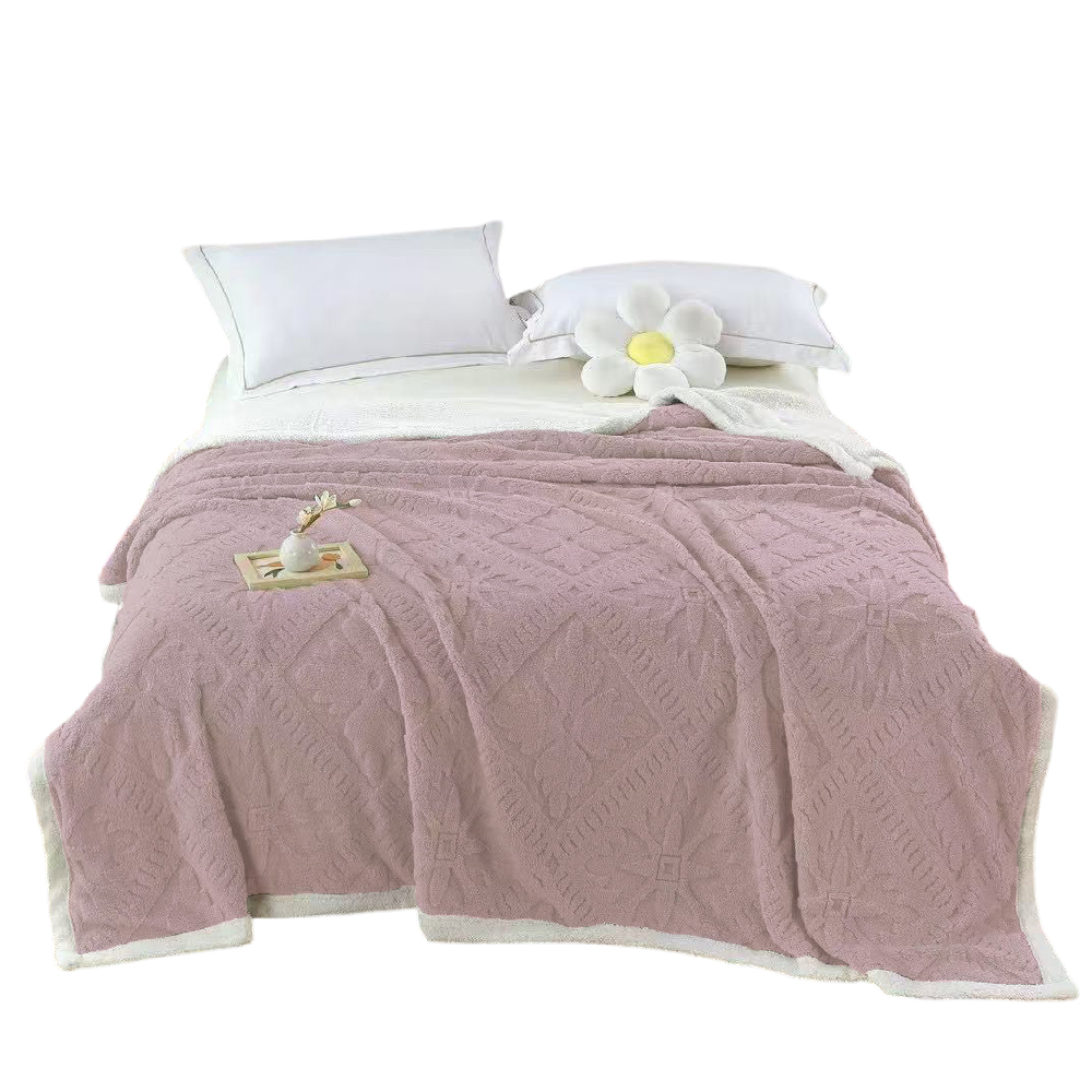 【家購網嚴選】立體雪花造型雙色莫瑞絨毯-紫色150x200cm/入, , large