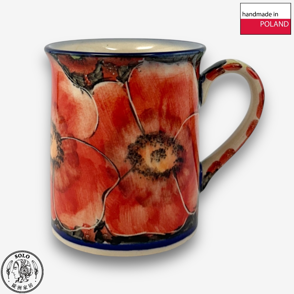 【SOLO Vintage】Cerraf Polish Pottery 280ml Mug Crimson Sunset Floral Whisper Series Made in Poland, , large