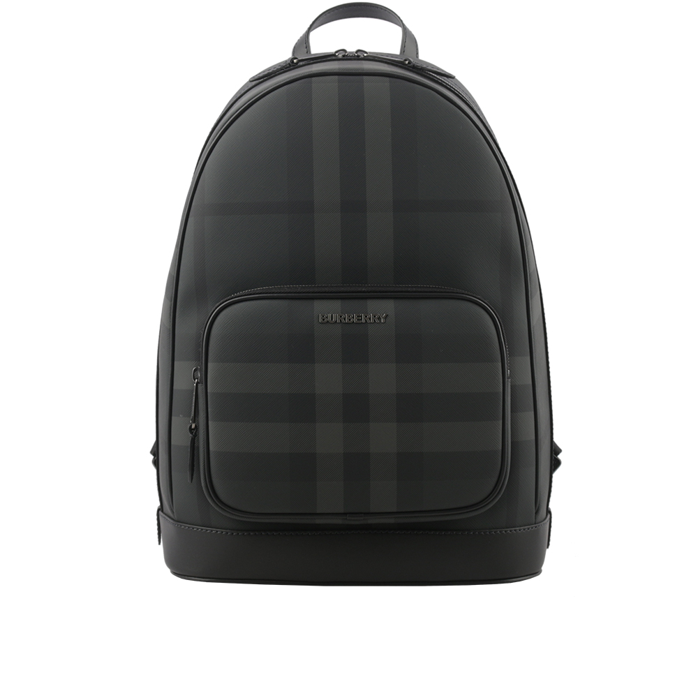 BURBERRY Rocco 格紋帆布及牛皮拉鍊口袋後背包/炭灰色, , large