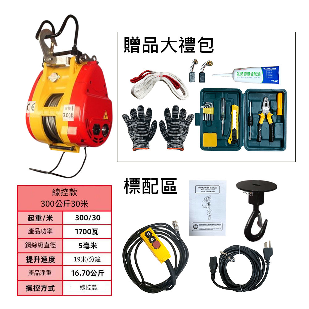 2nd generation electric crane 110V-300KG wired control, , large