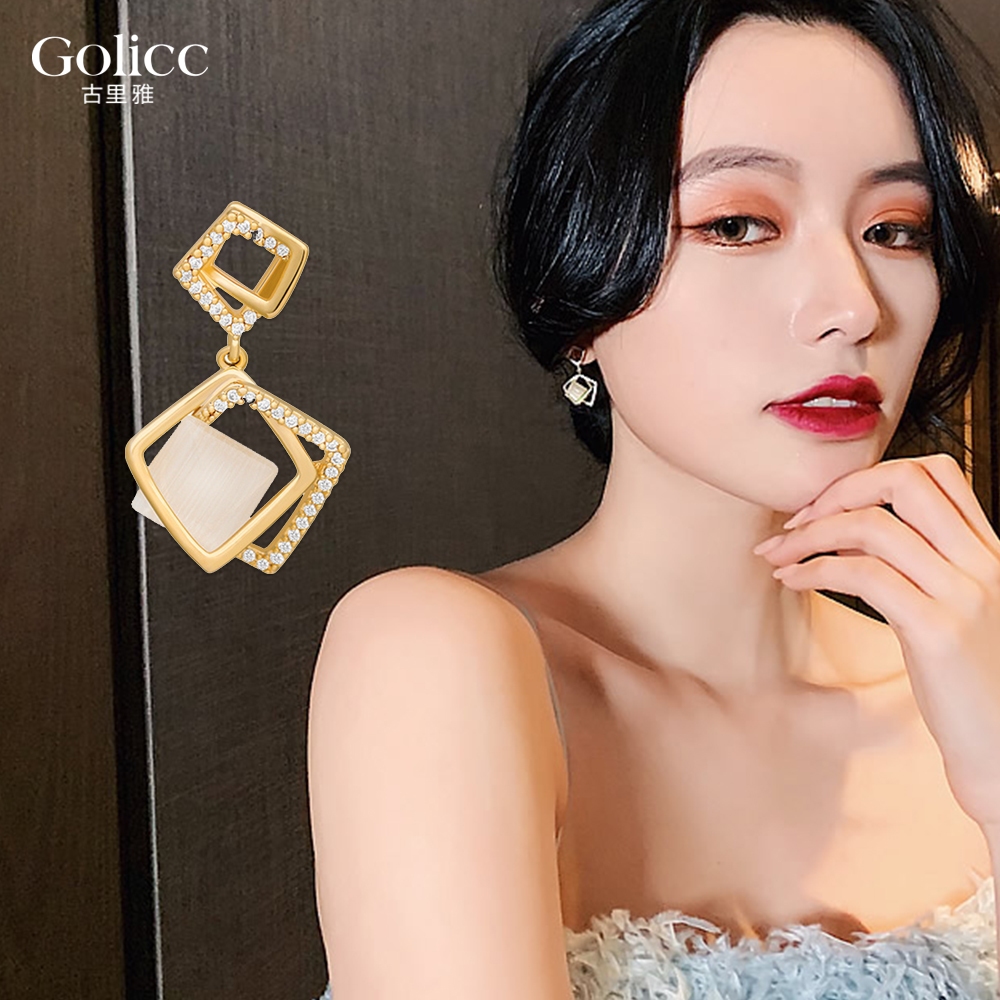 【Gulicc】古莉可 耳環 鑲鑽菱形耳環, , large