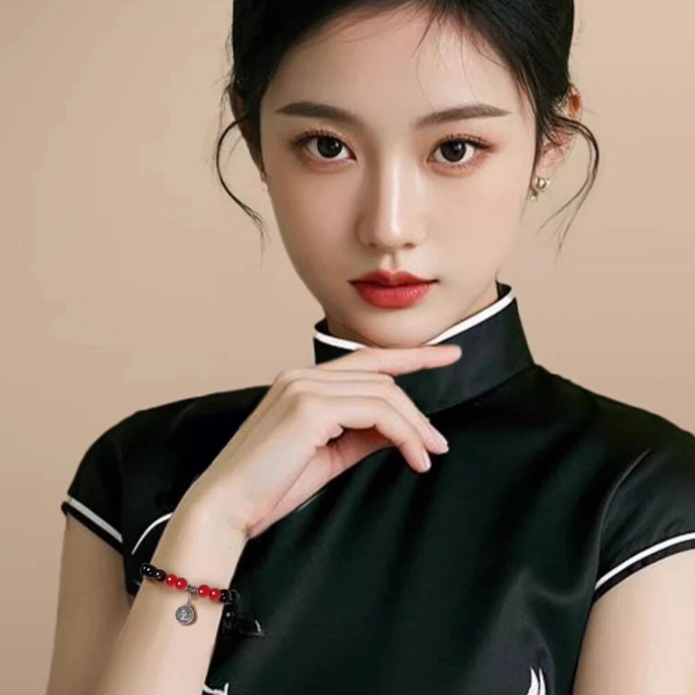 【A&R】招財轉運 黑曜石+紅瑪瑙之五路財神手鍊 附精美禮盒 女款 6MM