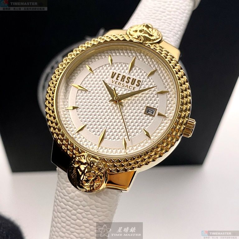 [星晴錶業]VERSUS VERSACE手錶,38mm,VV00117白色錶面金色錶殼白真皮皮革錶帶款, , large
