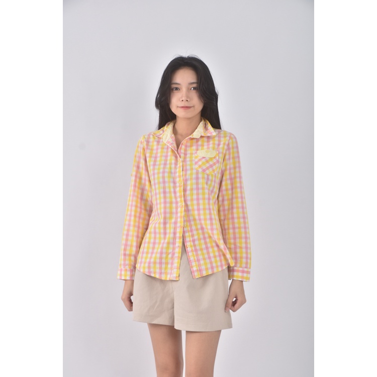 (S) 【依庭私服】ziranyuansu質感格紋粉色長袖上衣二手衣, , large