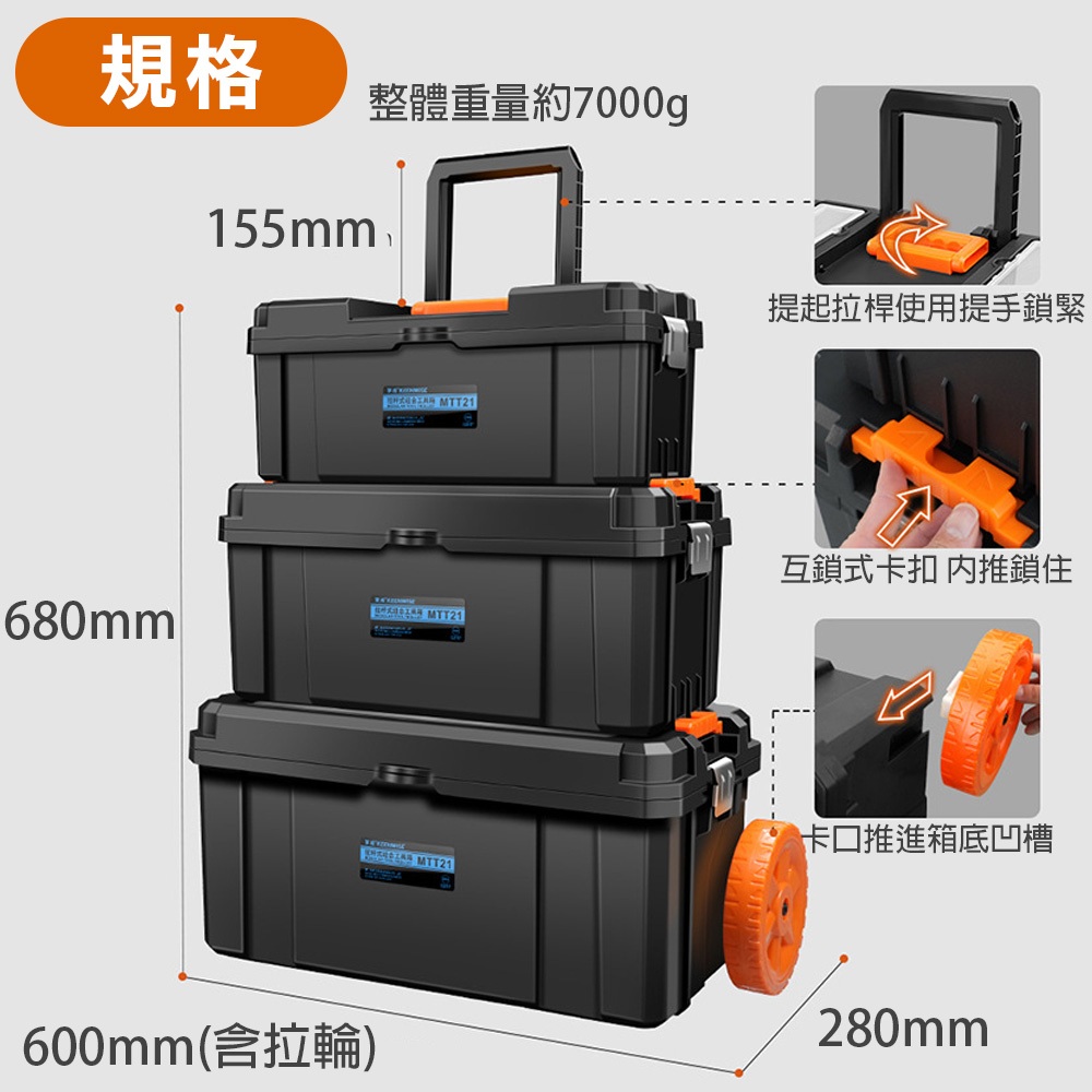 【TOPWAY】三合一拉桿工具箱 工具箱帶輪可推拉 拉桿工具箱 滾輪大容量 五金工具收納箱 三層大工具箱, , large