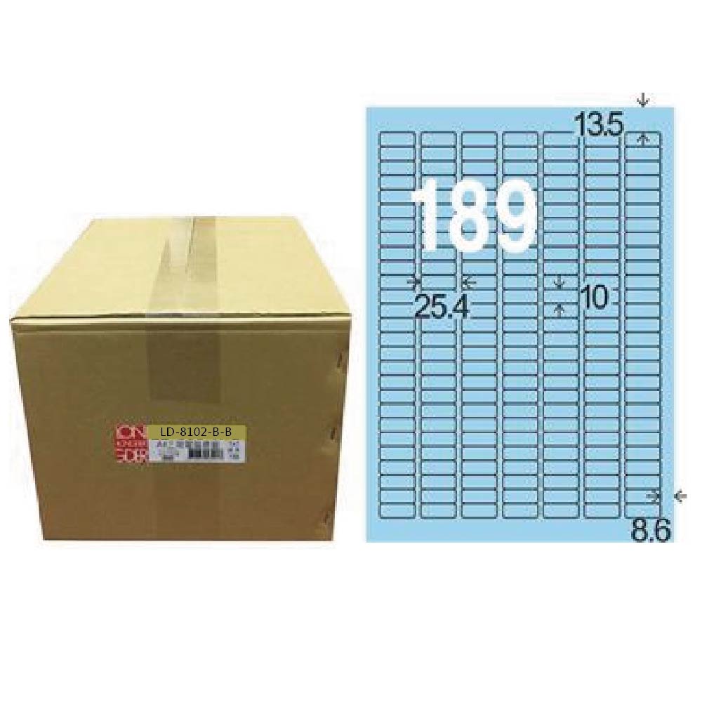 【龍德】LONGDER三用電腦標籤A4 189格 圓角10*25.4mm淺藍 1000張/箱 LD-8102-B-B(適用雷射、噴墨、影印), , large