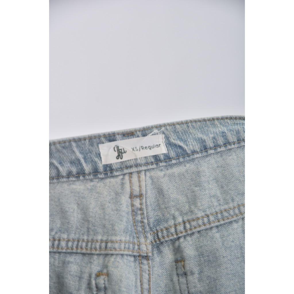 (Ｓ) 【里唯私服】jqu高腰丹寧牛仔刷破藍色長褲二手衣, , large