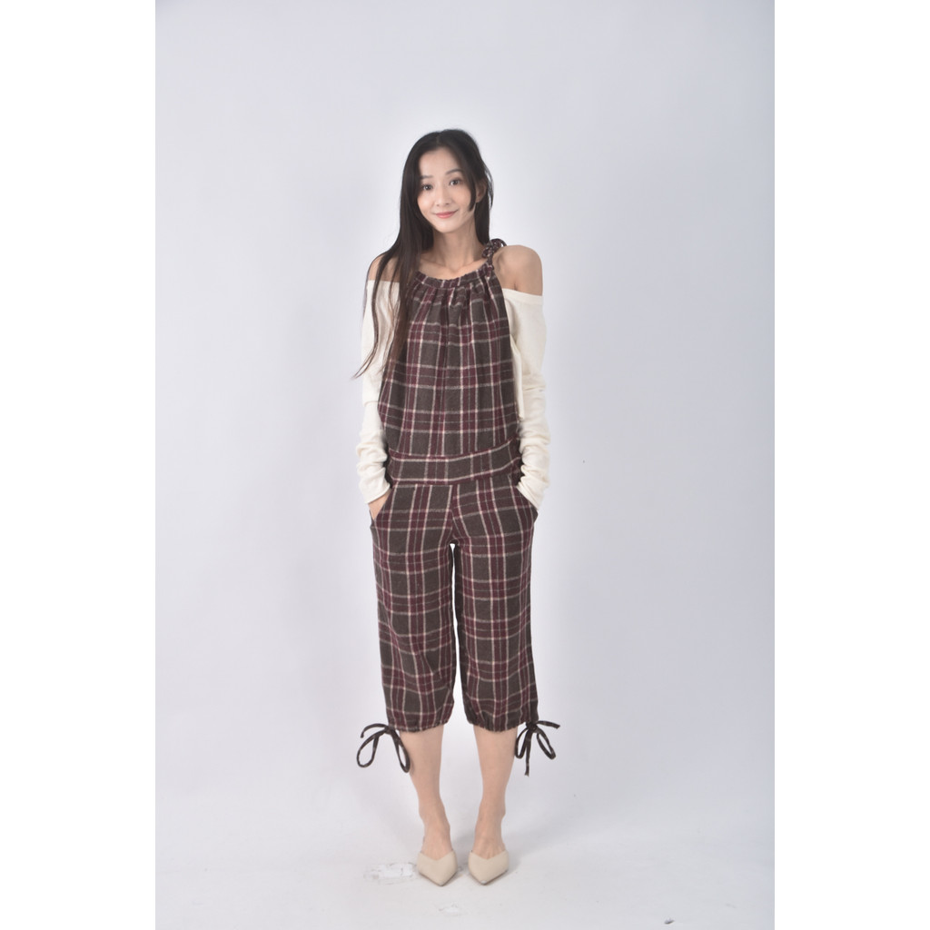 (L) 綁帶棕色連身裝二手衣, , large