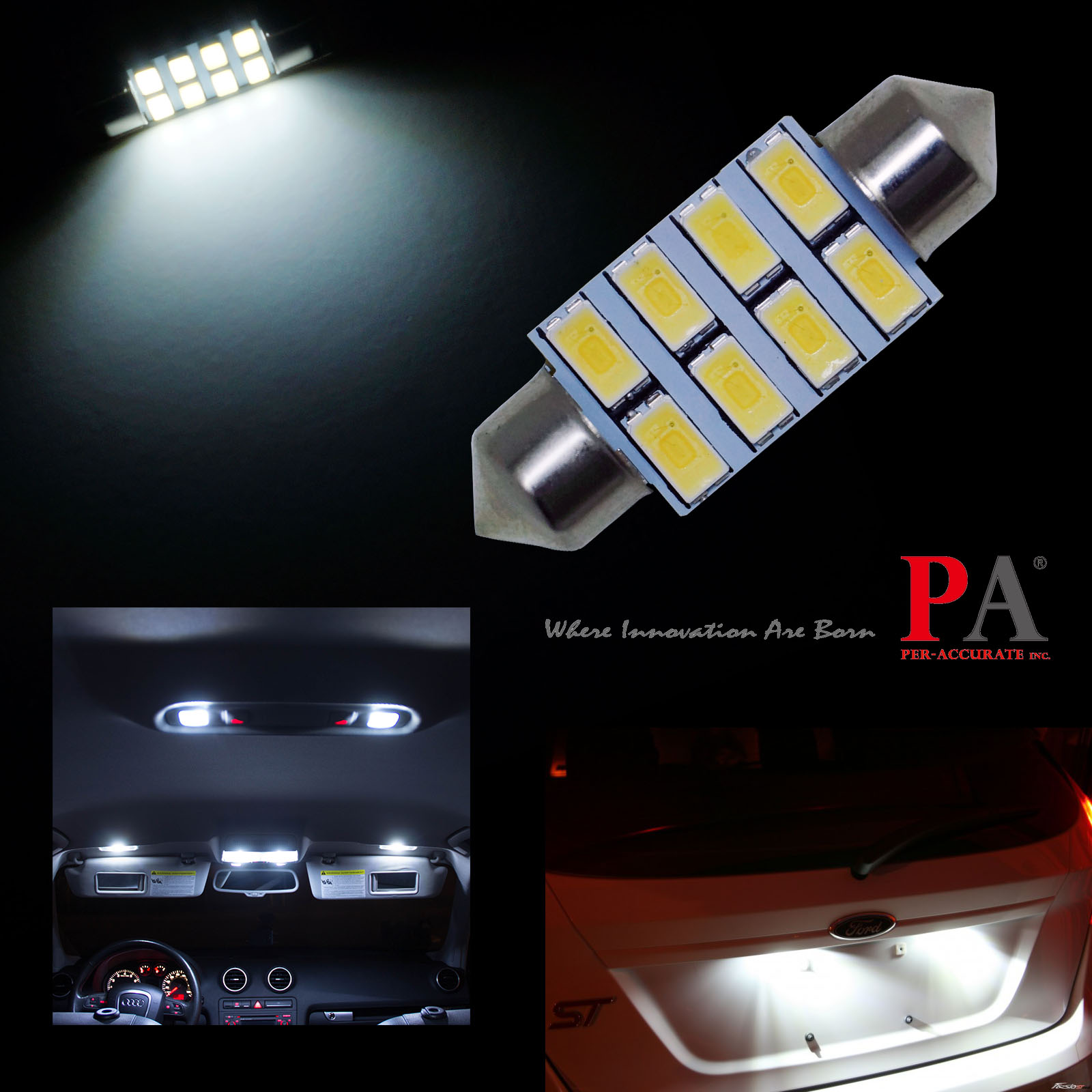 [PA LED] 雙尖 36MM  8晶 5630 SMD LED 室內燈 閱讀燈 化妝燈 牌照燈 行李箱燈 白光, , large