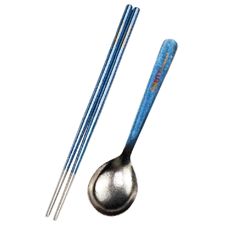【純鈦冰晶阿湯筷匙組 牛仔藍】環保筷 鈦筷 八角筷 鈦湯匙 大湯匙 筷子湯匙餐具組 環保餐具 露營餐具 攜帶餐具 鈦餐具 冰晶, , large
