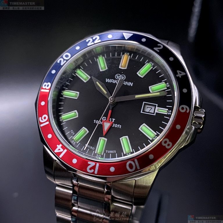 [星晴錶業]WAKMANN手錶,44mm,WA00009黑色錶面百事可樂錶殼銀色精鋼錶帶款, , large