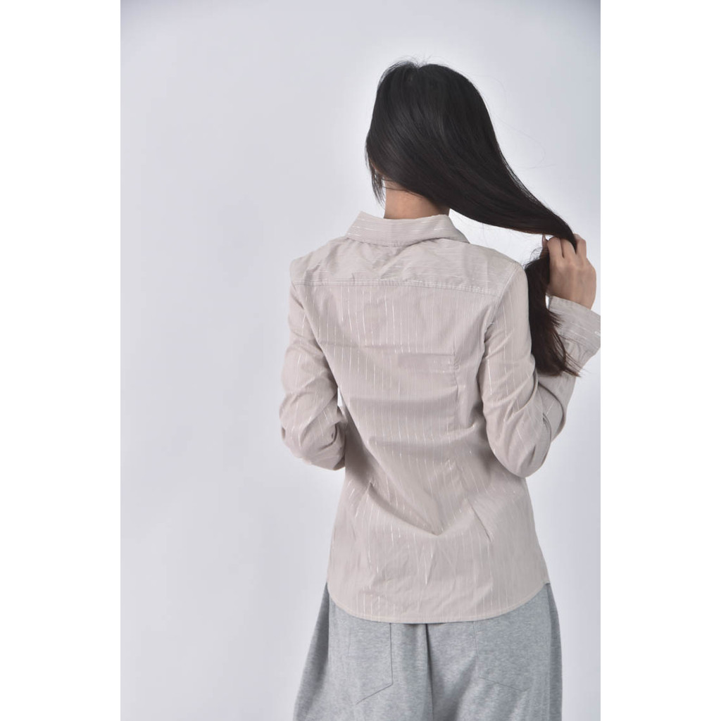 (S) net棉質條紋棕色長袖上衣二手衣, , large