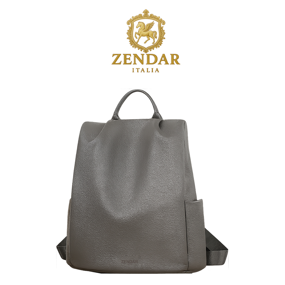 【ZENDAR】台灣總代理 限量1折 頂級超柔軟小牛皮防盜後背包 米樂系列 全新專櫃展示品(大象灰), , large