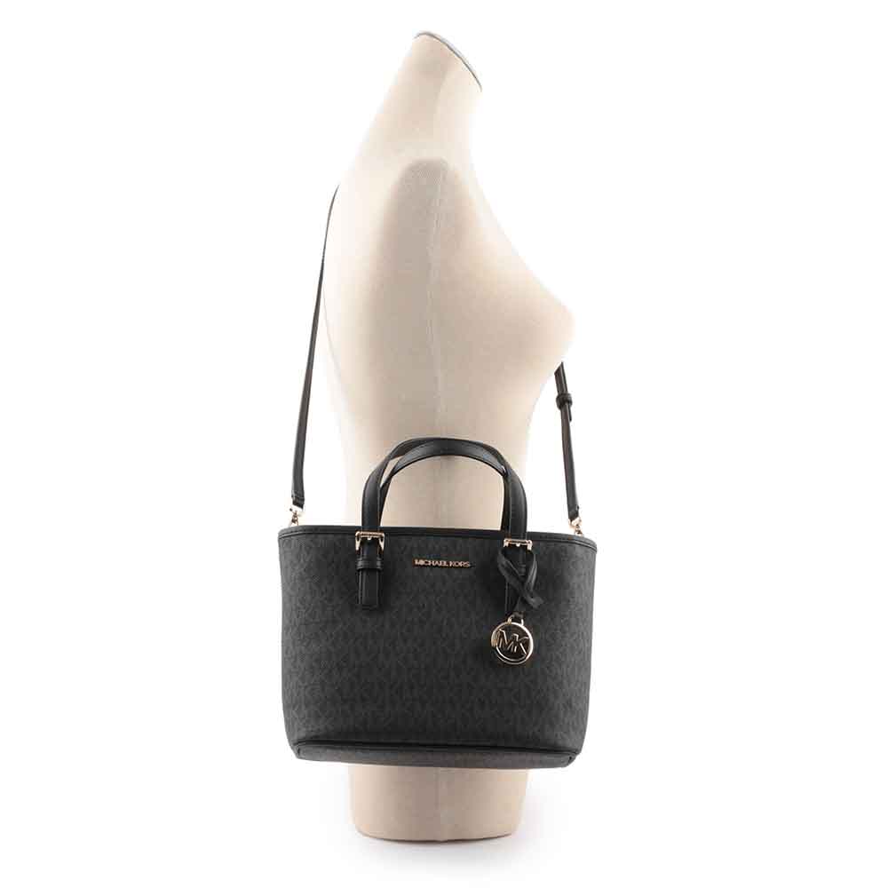 Michael Kors 滿版圓形Logo 塗層帆布小款托特包(黑色), , large