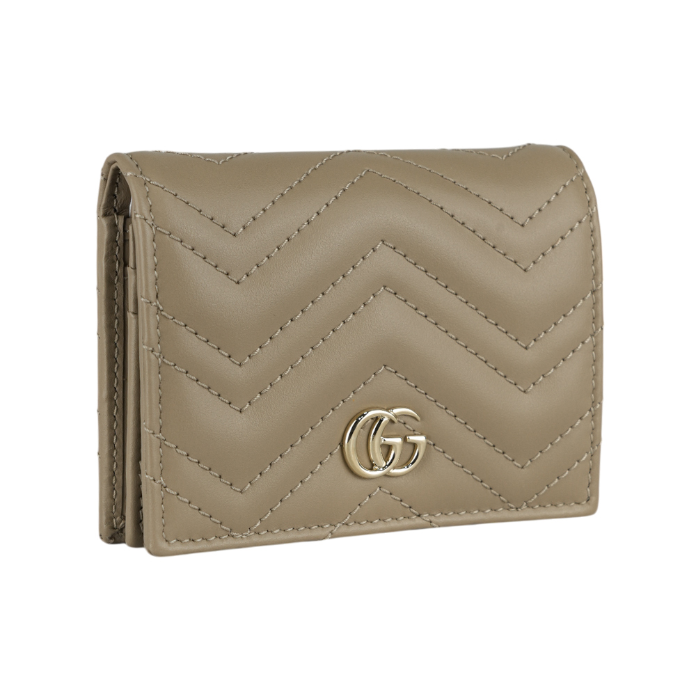 GUCCI GG Marmont 山行紋縫線皮革卡片小短夾/象灰色, , large