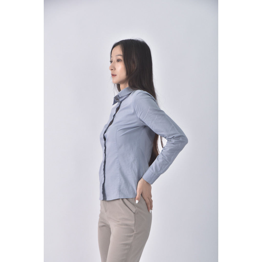 (S) g2000質感棉質藍色長袖上衣二手衣, , large