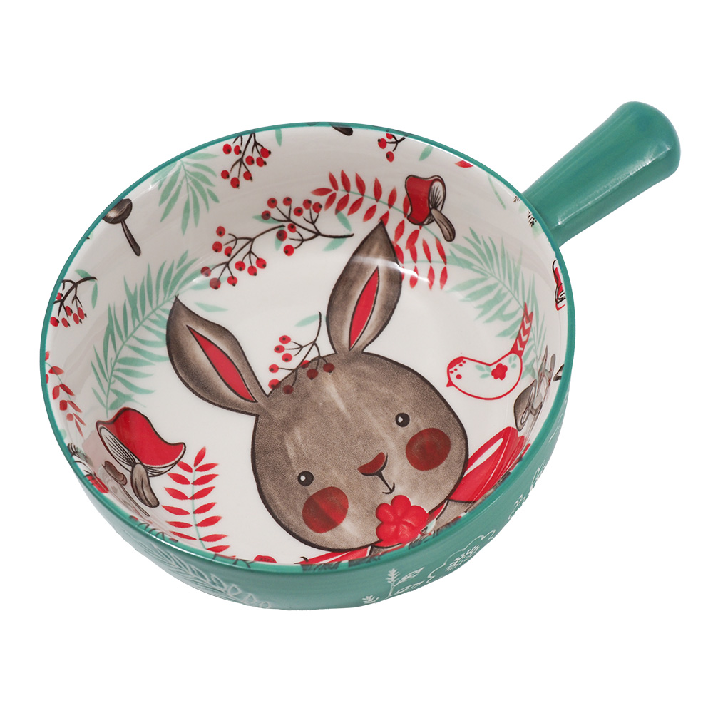 KIYODO萌園可微波陶瓷手柄碗-9吋-GREEN兔-1入, , large