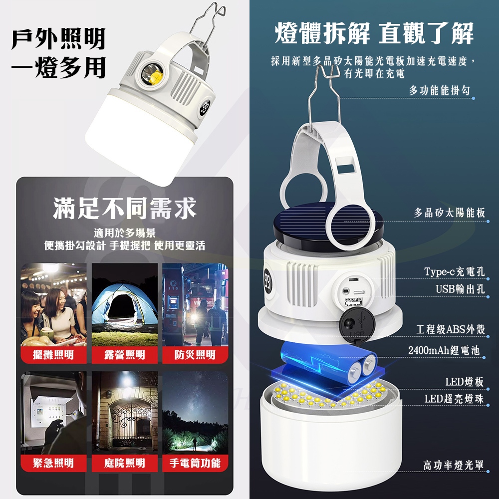 2-in-1 Solar Camping Light / White / 1 Unit, , large