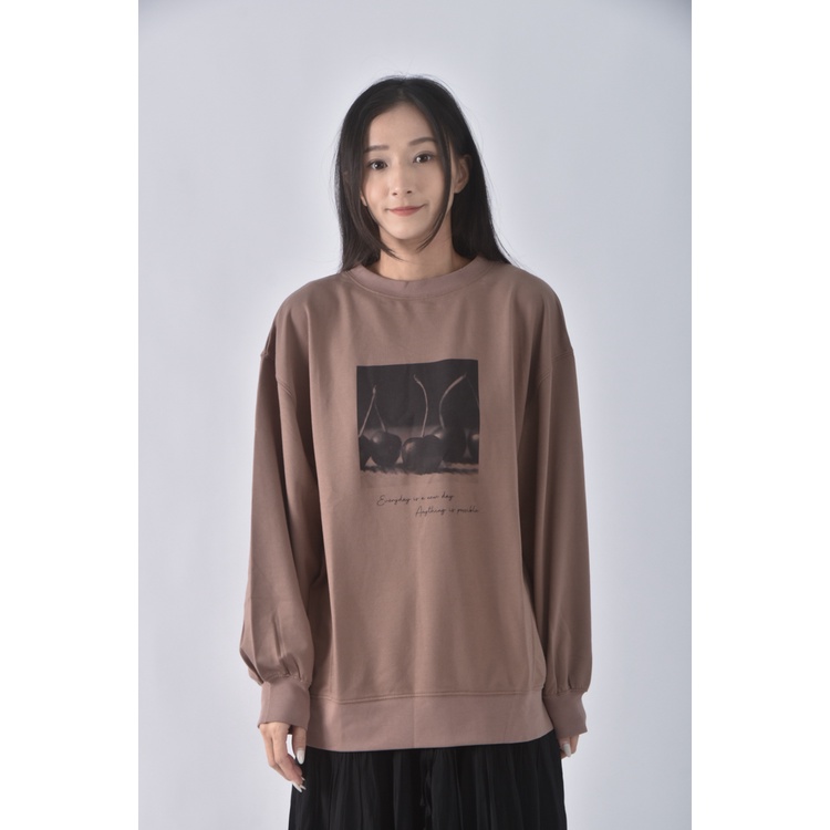 (XL) earth music ecology棉質大學T印花棕色長袖上衣二手衣, , large