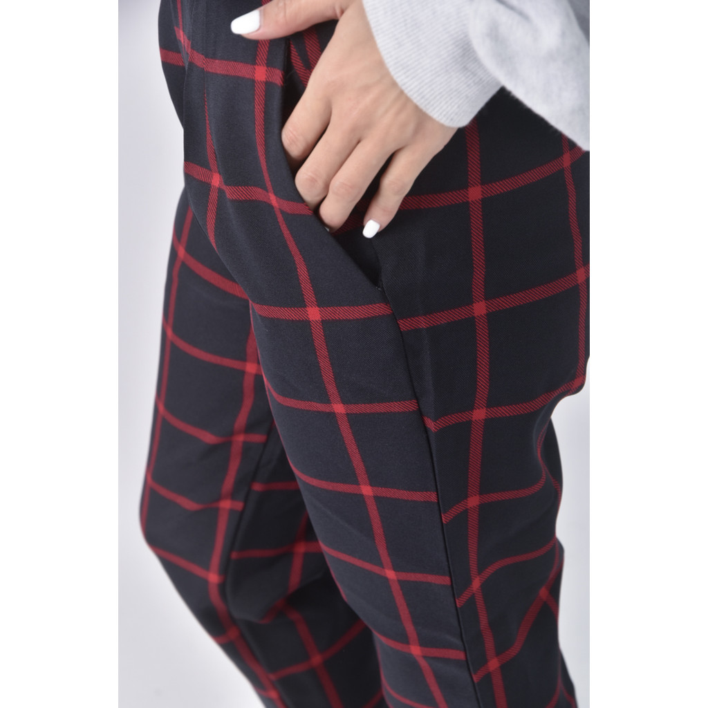 (XL) style in side高腰質感格紋紅色長褲二手衣, , large