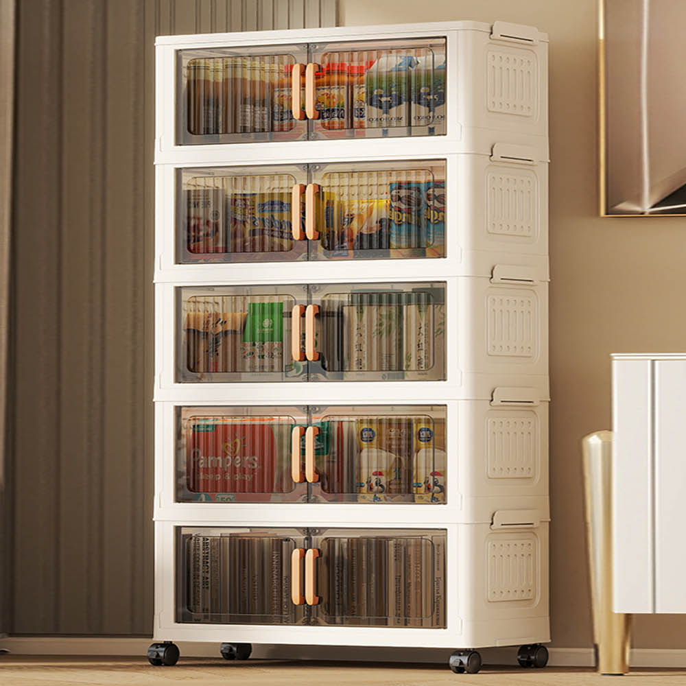 【AOTTO】80面寬五層摺疊附輪雙開門收納櫃(AC-080BK), , large