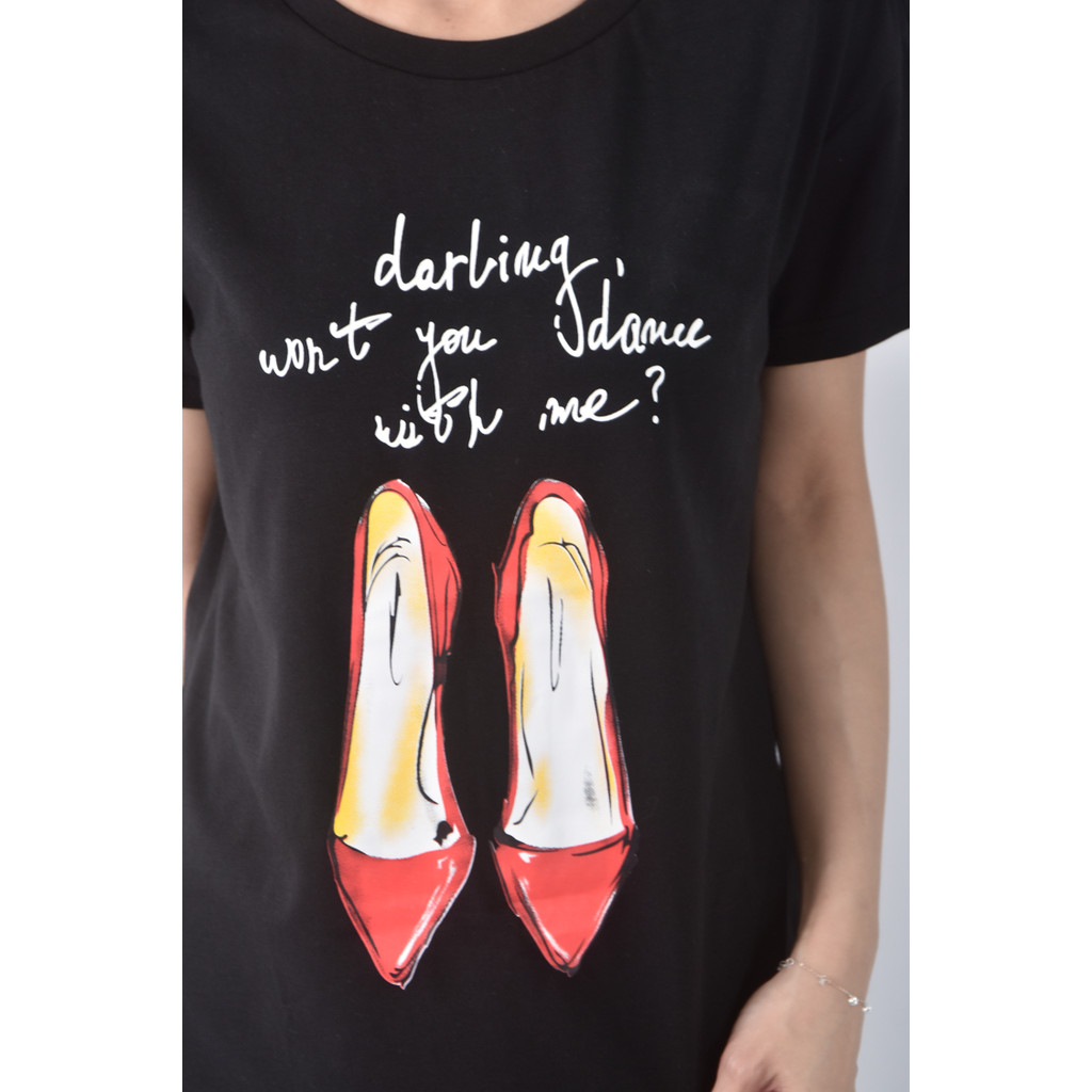 (S) shein質感棉質圓領黑色短袖上衣二手衣, , large