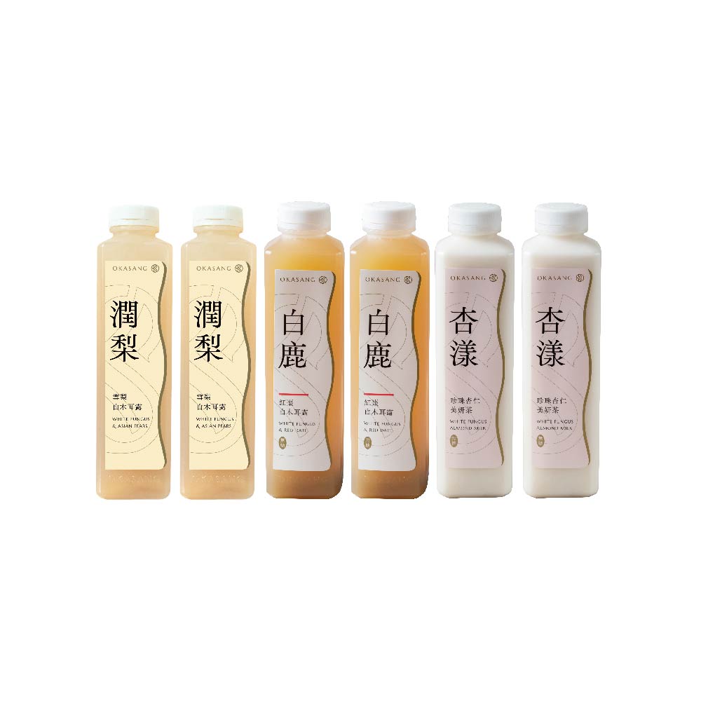 OKASANG Throat care fungus drink set｜1000ml*6(White fungus & Asian pears*2、White fungus & Red date*2、White funcus almond milk*2), , large