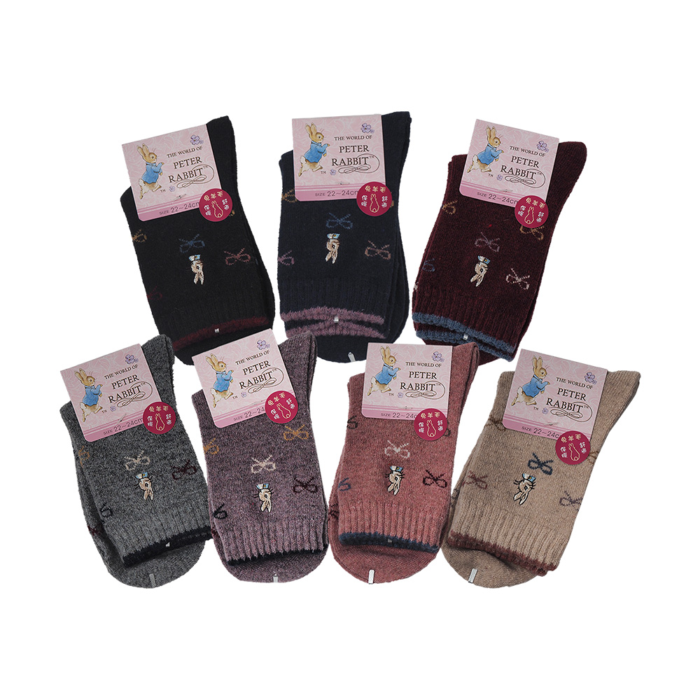 比得兔精繡兔羊毛女襪-蝴蝶結-SK23017-6雙, , large