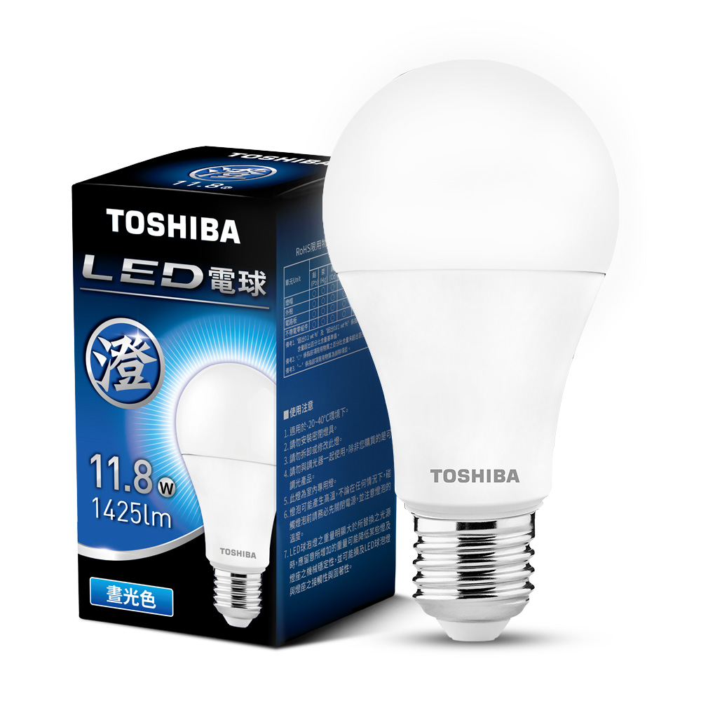 【TOSHIBA 東芝】4入組 澄系列 LED廣角燈泡  11.8W 高亮省電(晝光色/自然色/燈泡色), , large