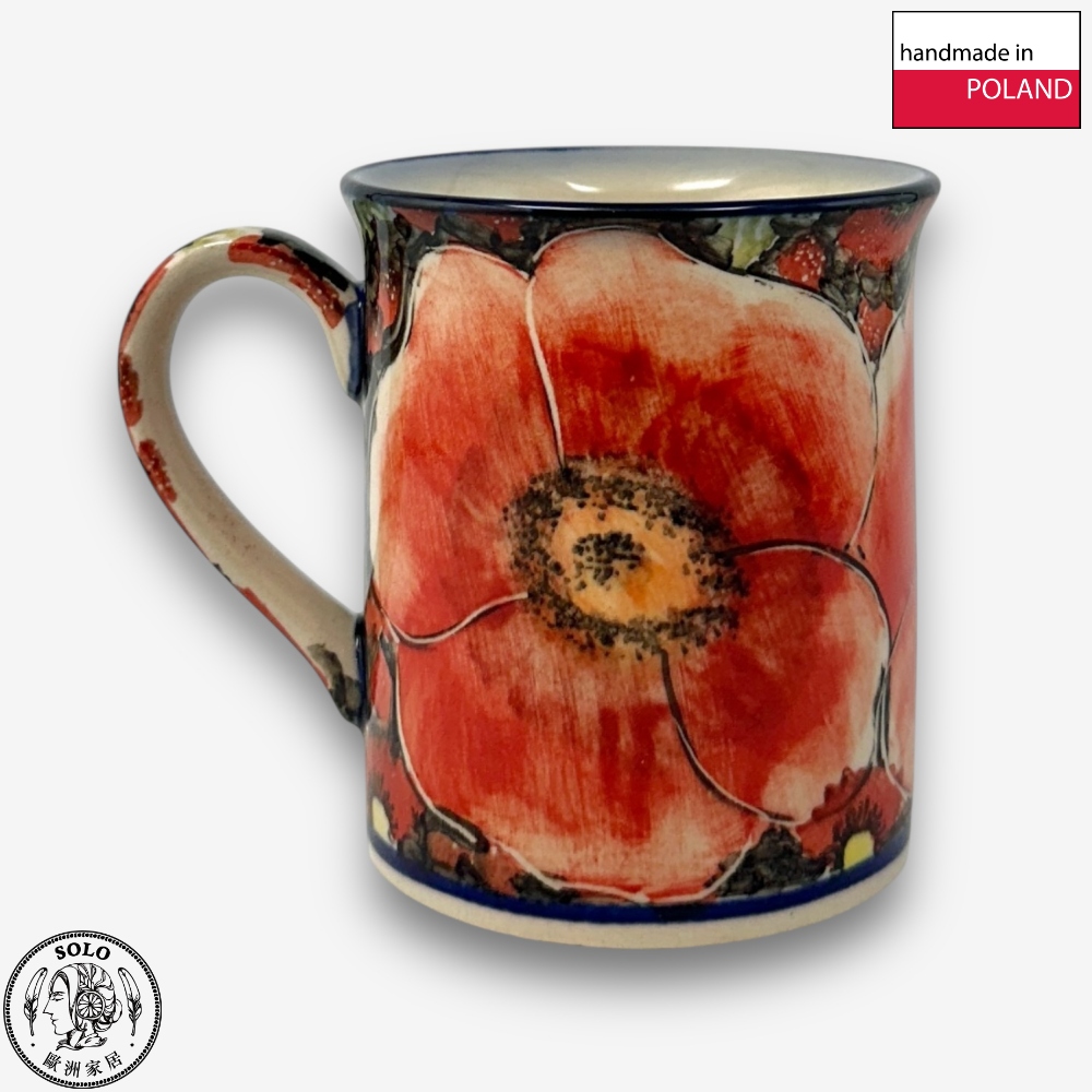 【SOLO Vintage】Cerraf Polish Pottery 280ml Mug Crimson Sunset Floral Whisper Series Made in Poland, , large