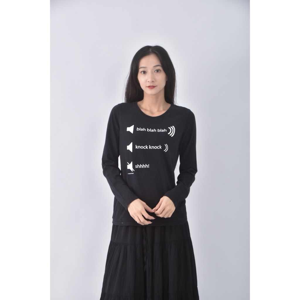 (S) agua design文字黑色長袖上衣二手衣, , large